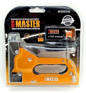 Степлер мет. 16*10см "New Master" 53 тип скобы (4-14) 100 скоб в компл. оранж. блистер