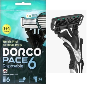 Станок для биртья муж. "Dorco Pace-6" 4шт 6 лезвий, в пакете