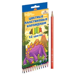 Карандаши Attomex Dino World 12цв шестигранные, пластиковые, картонная упаковка, европодвес