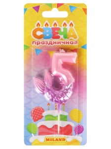 Свеча для торта "Русалка", розовая. Цифра "5" 