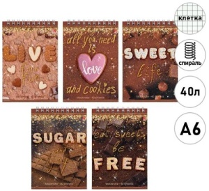 Блокнот МАЛЫЙ ФОРМАТ А6 40л КЛЕТКА (ЦЕНА ЗА 10ШТ) спираль, "Альт" Sweet life, лам. картон, микс