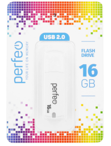 Флеш накопитель USB 2.0, 16GB, Perfeo, цв. белый, блистер