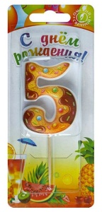 Свеча тортовая Печенье "ЦИФРА 5" 9,5 см, блистер