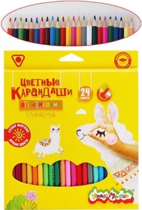 Карандаши "Каляка-Маляка" 24цв трехгранные пластик, стираемые с ластиком, картонная упаковка