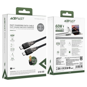 Кабель USB Acefast C10-03 Type-C to Type-C 60Вт нейлон, 1.2м (черный)