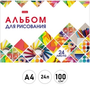 Альбом А4 24л (ЦЕНА ЗА 1ШТ) " Hatber " Мозаика, на скобе, обл. мел. картон, блок -офсет- 100г/м2