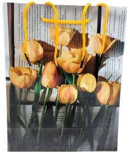 Пакет подарочный с глянцевой ламин. 18x23x8 см (М) Желтые тюльпаны, 128 г