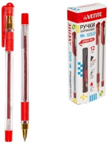 Ручка шариковая красная (ЦЕНА ЗА 12ШТ) "deVente" Mr.Gold Speed Pro 0,5мм, толщ. письма 0,25мм, кор.