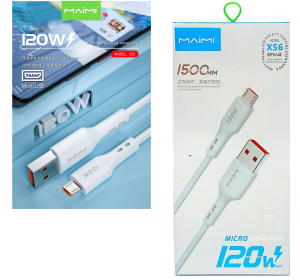 Кабель Maimi X56 USB-MicroUSB, 120Вт, 1,5м, 6А (белый), в кор.