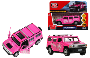 Машина металл HUMMER H2 СПОРТ 12 см, двери, багаж, инерц, розовый, Технопарк, в кор.