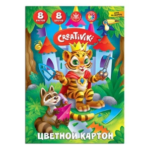 Картон цветной А4 8л 8цв " Creativiki " Милые зверята, в папке