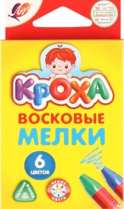 Мелки восковые 6 цветов "Кроха" d-12 мм, трехгранный, на масляной основе, европодвес 