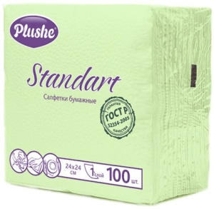 Салфетки бумажные 1-сл " Plushe " Standart, 100шт, 24*24см, Салатовая пастель, 100% целлюлоза
