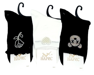 Носки жен Нарис, р. 36-41 (ЦЕНА ЗА 10ПАР) Хлопок, стразы,  микс 