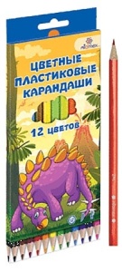 Карандаши "Attomex" Dino World, 12цв. шестигранные, пластиковые, картонная упаковка, европодвес