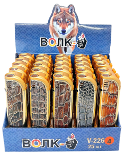 Зажигалки турбо VOLK (ЦЕНА ЗА 25ШТ), узоры зол., микс