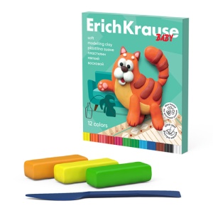 Пластилин " Erich Krause " Baby 12цв, 156г, мягкий, со стеком, растительная основа