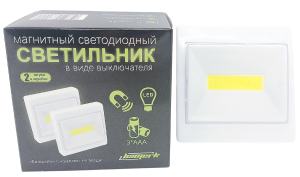 Выключатель 2в1, 1-клавишный на липучке и магните, 3*ААА, свет ярче, белый, в кор.