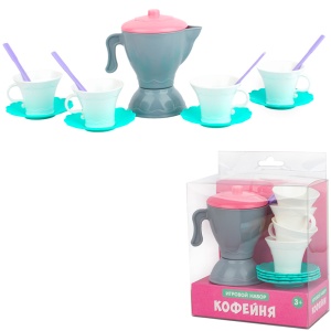 Игровой набор "Лена" Кофейня, 17*13см, в наборе: кофейник, чашка 4шт, ложка чайн. 4шт, в кор.