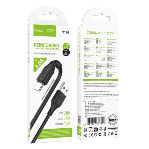 Кабель USB - Type-C, HOCO X120, 3А, 1м, (черный) в кор.