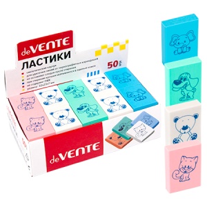 Ластик  deVente Zoo (ЦЕНА ЗА 50ШТ) 32*23*7мм прямоугольный, индивидуальная маркировка