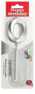 Свеча для торта ЦИФРА 0, серебряная, 3*5*0,5см, на палочке, картонный блистер 5,7*16,5*1см
