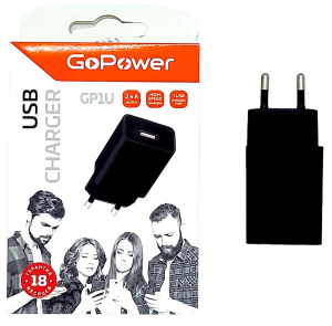 Адаптер GP1U, USB DC 5B/ 2,4A 12BT, цв. черный, в кор.