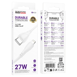 Кабель BOROFONE Type-C - Lightning BX121, 3А, PD 27W, ПВХ, 1м, белый