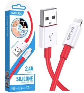 Кабель сетевой Lightning - USB, 1м, 2.4A, силикон, цв. красный, в кор.