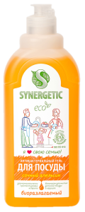 Средство для мытья посуды, Synergetic 500мл, сочный апельсин, гипоаллергенный