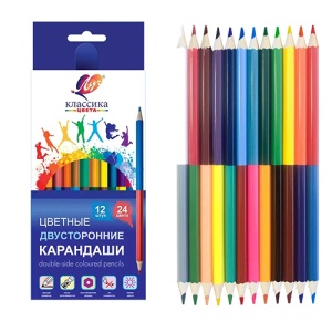 Карандаши " Луч " Классика 24цв шестигранные, деревянные, двухсторонние, картонная упаковка, европод