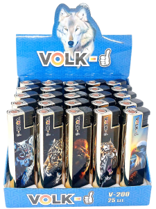 Зажигалка турбо "VOLK" 25шт (ЦЕНА ЗА 25ШТ) с рис. животные, микс