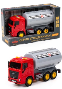 Машина с цистерной МАЗ ПОЛЕСЬЕ 32*11*18см, (инерц.свет, звук), пласт., в кор.