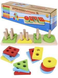 Деревянная игрушка. Пирамидка "Формы и счет" 23х7х5см, в кор.