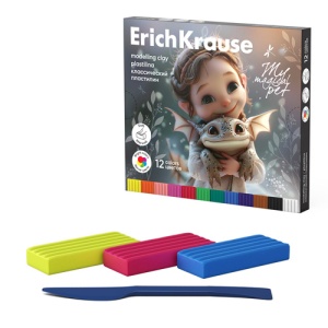 Пластилин " Erich Krause " Magic Pet 12цв, 180г, со стеком, картонная коробка