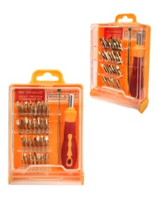 Отвертка с битами Hengfeng tools 32в1, пинцет, пластиковый бокс, 8*11*2,5см, европодвес 