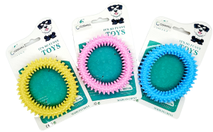 Игрушка для собак FOR PET с шипами, 10*10см, на листе, подвес, микс
