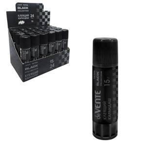 Клей-карандаш " deVente " Total Black 15гр, (ЦЕНА ЗА 24ШТ) основа PVP, быстросохнущий,