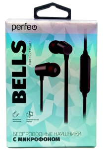 Наушники беспроводн. Perfeo Bells, внутриканальн.черный, в кор.
