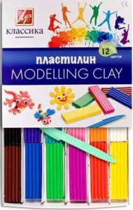 Пластилин " Луч " Классика 12цв, 240г, 17x17см, со стеком, в кор.