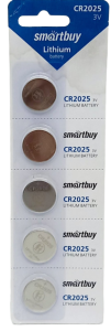 Батарейка SmartBuy CR2025 литиевая, BC5 (ЦЕНА ЗА 5ШТ)