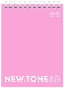 Блокнот А6 / 4шт клетка МАЛЫЙ ФОРМАТ  спираль сверху 80л " Hatber " Newtone Pastel Пион