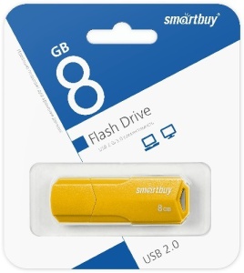 Флеш накопитель USB 2.0, SmartBuy 8GB Clue Yellow (SB8GBCLU-Y) цв. желтый, блистер 