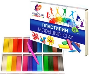 Пластилин " Луч " Классика 24цв 396г, 20*30см, со стеком, картонная упаковка