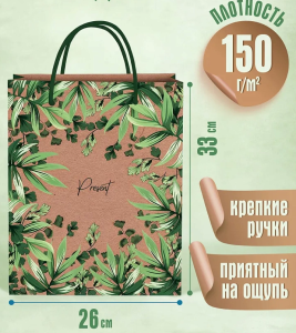 Пакет подарочный крафт 26x32x13см (craft L) Подарок, 150 г (собс.разр.)