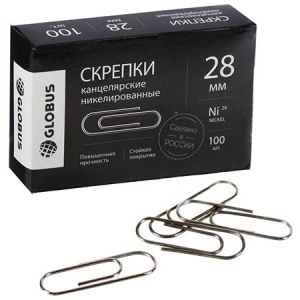 Скрепки Глобус 28мм никелированные 100шт