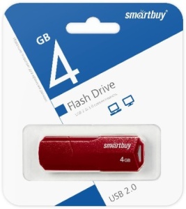 Флеш накопитель USB 2.0, Smartbuy, 4GB, цв. бордовый, блистер