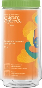 Банка для сыпучих продуктов Sugar&Spice Honey 1,1л, 10*10*20см, фисташка