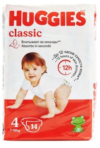 Подгузники детские HUGGIES classic 4 (7-18кг) 14шт