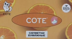 Салфетки бумажные 21*12см. 2-слойные COTE 100шт, 100% целлюлоза, в коробке